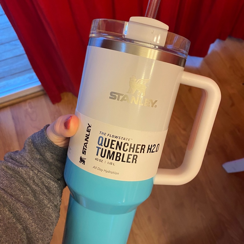 Blue/White Ombré 40 ounce Stanley Tumbler. Brand New. Pink on lid and handle.